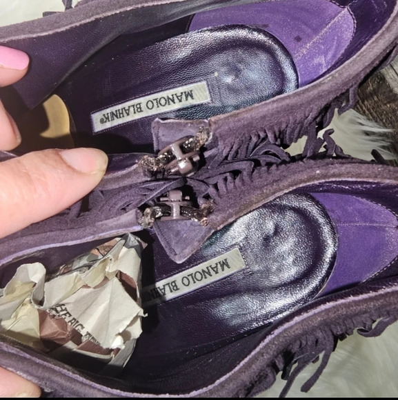 Manolo Blahnik Nabuoppla Fringe Ankle Boot in Plum Purple Size 40.½ - Picture 10 of 12